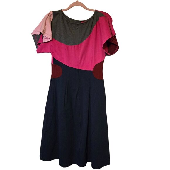Eshaki Women's Sz 4 Colorblock Midi Shift Dress Short Sleeves Preppy Old Money - Picture 5 of 7